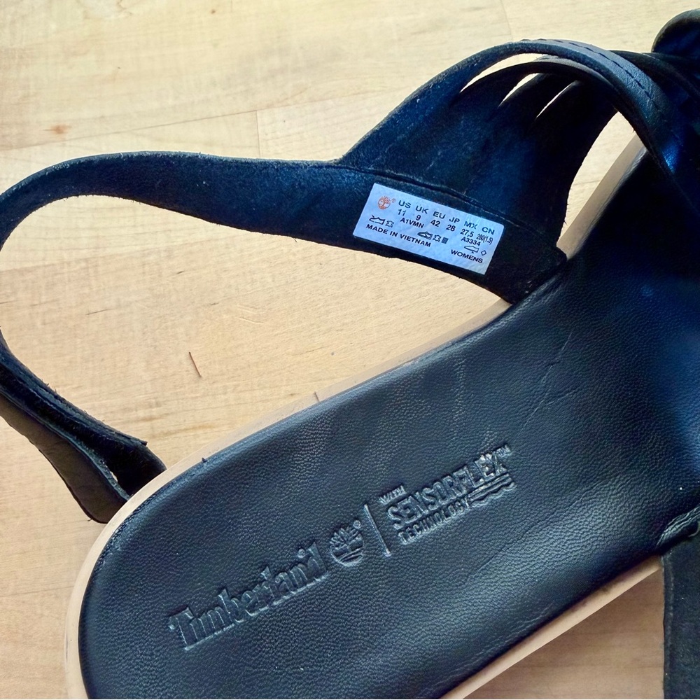 Timberland Adley Shore Black Leather Cross Band Sandals | Women’s Size 11 | EUC - Picture 4 of 8